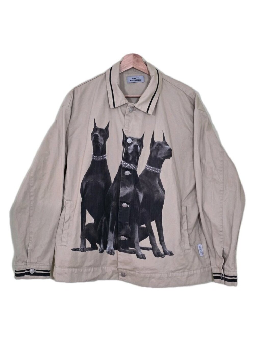 Empty Reference Doberman Print Shacket Mens L Beige Boxy Harajuku Cashmere Blend